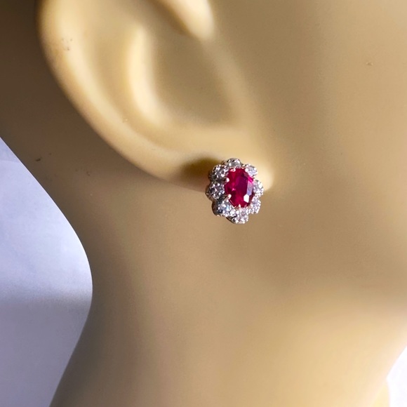 Synthetic Ruby and CZ Stud Earrings Classic Earrings Never goes out of style. - Picture 1 of 5